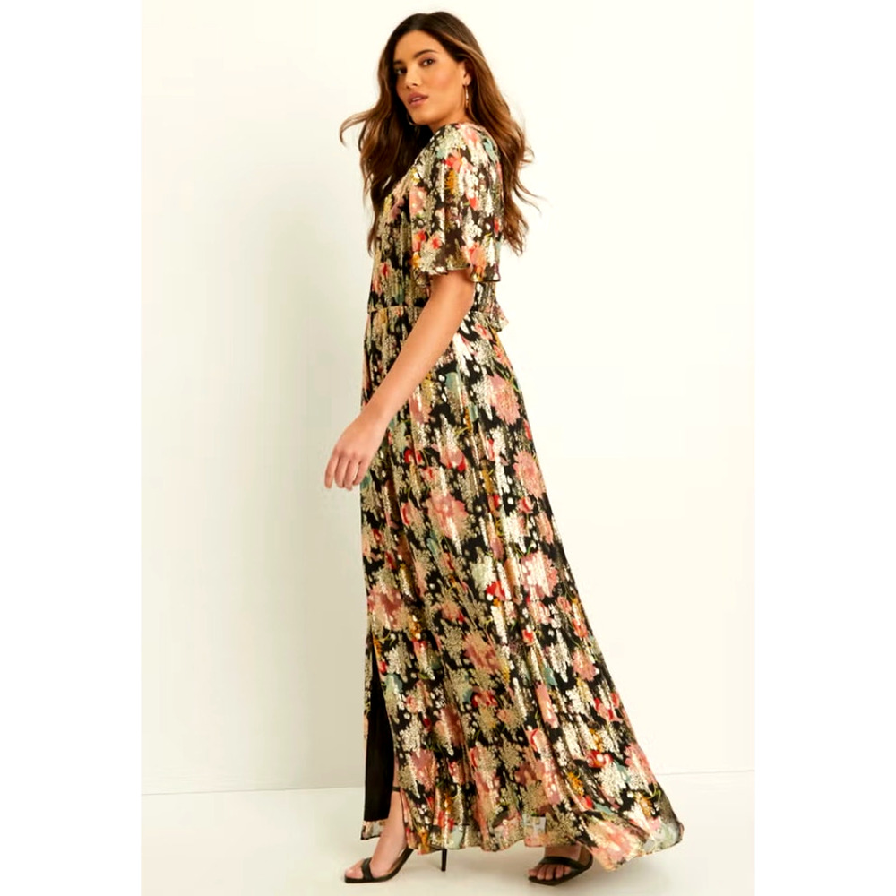June+Vie 18/20 Metallic Floral Maxi Dress $369 Elegant Plus Formal Gown Gold 2XL - Picture 6 of 14